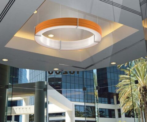 pendant fixture mounted on lobby ceiling